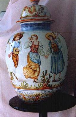 Albisola ceramics Art - Vase in majolica
with dancing figures 